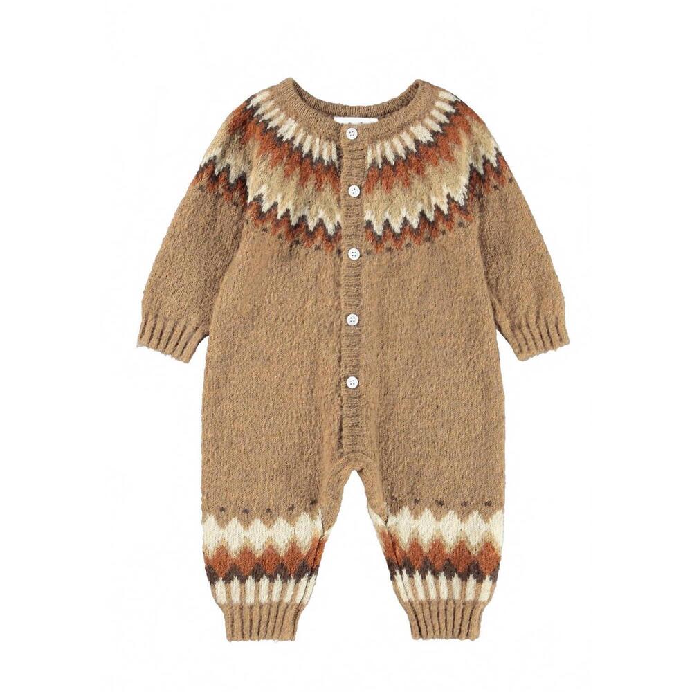 NEW MOLO baby's frej fairisle romper in light browns